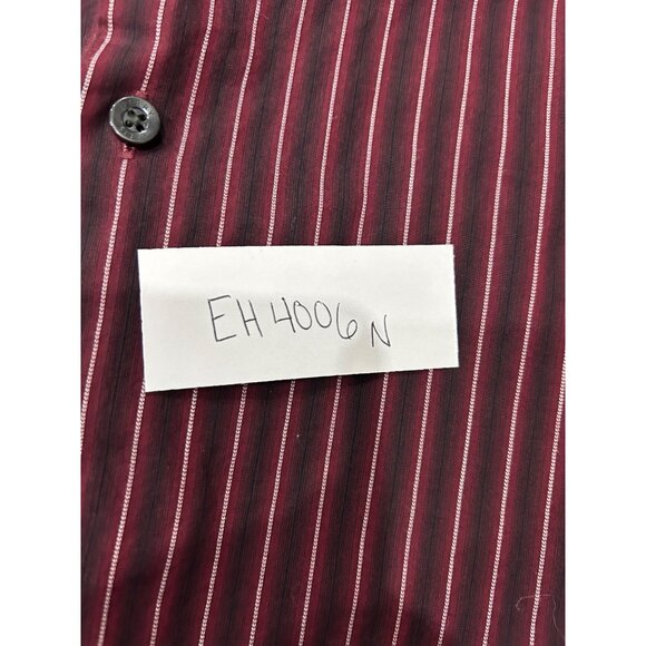 Perry Ellis Mens Red & White Striped Long Sleeve Button-Up Shirt XL 100% Cotton - Picture 7 of 8